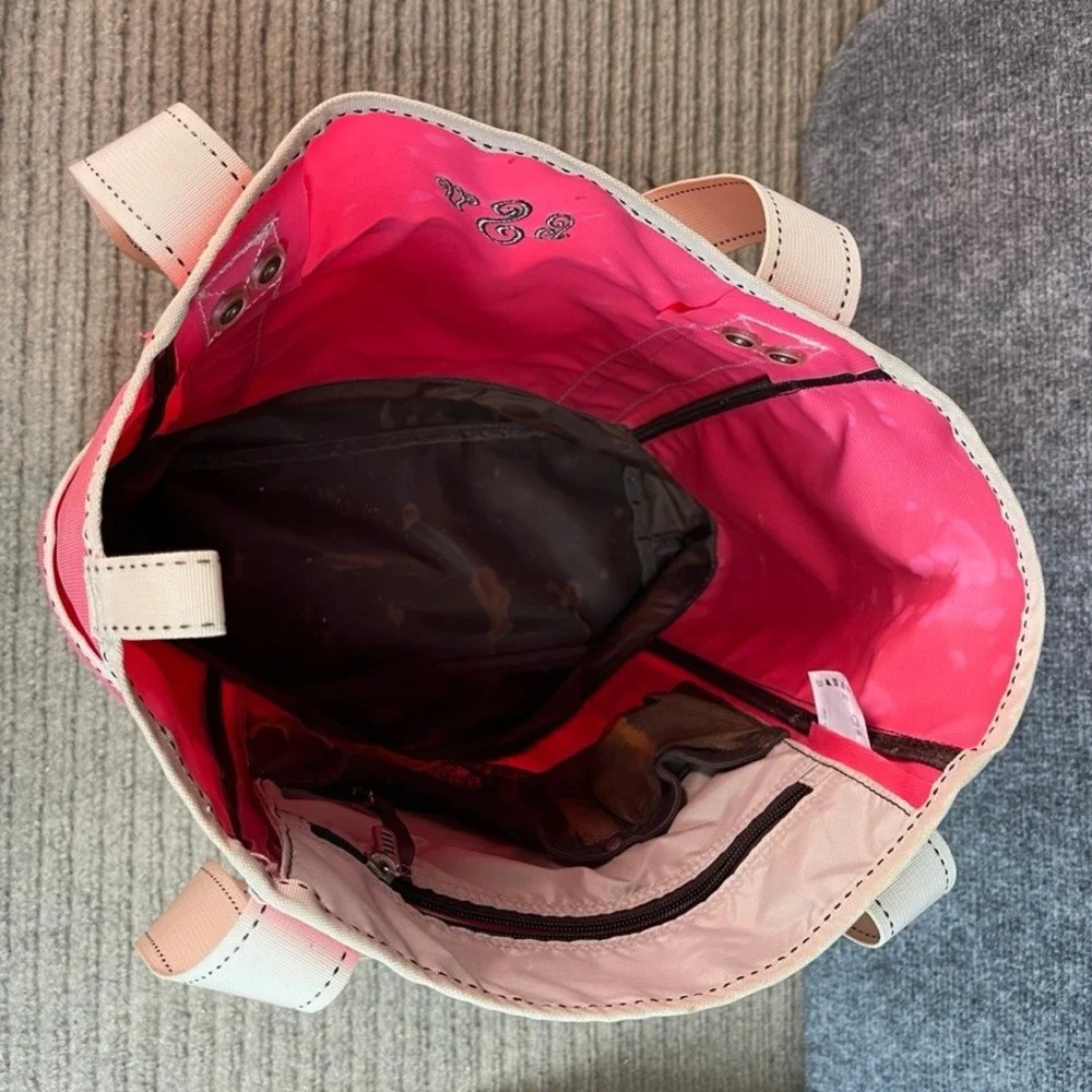 Lands End Pink Canvas Tote Bag Monogram LSV Zip Top Medium Travel Beach Bag